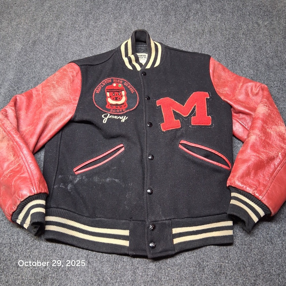 Vintage Trophy Jackets Mapleton Scots Rockabilly‎ Varsity Leather Wool Size 36